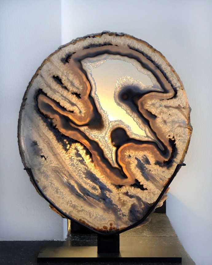Agate Precious Stones Nodule Slice Set with each Slice in Custom Made Metal Base - Image 2