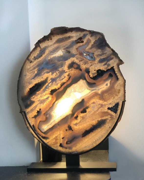 Agate Precious Stones Nodule Slice Set with each Slice in Custom Made Metal Base